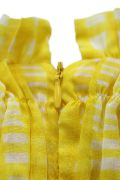 Paola Zuin Women Yellow Floral Check Maxi Dress Sleeveless High Neck Size 40