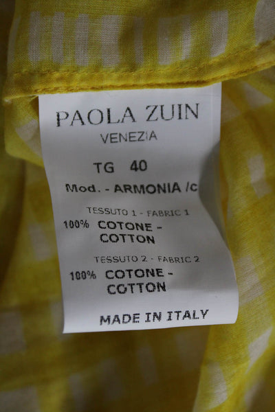 Paola Zuin Women Yellow Floral Check Maxi Dress Sleeveless High Neck Size 40