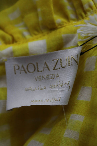 Paola Zuin Women Yellow Floral Check Maxi Dress Sleeveless High Neck Size 40