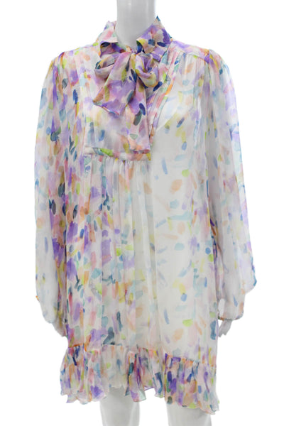 Paola Zuin Womens Babydoll Dress Collared Graphic Multicolor Size 40