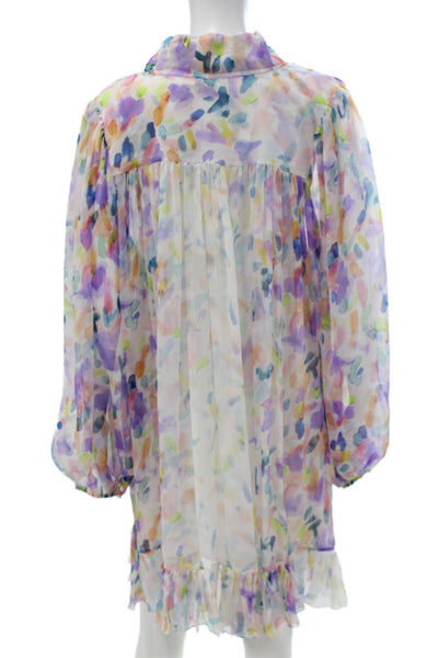 Paola Zuin Womens Babydoll Dress Collared Graphic Multicolor Size 40