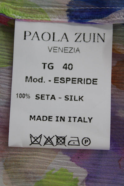 Paola Zuin Womens Babydoll Dress Collared Graphic Multicolor Size 40