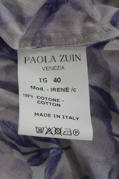 Paola Zuin Women Shirt Dress Purple Floral Collared Half Sleeve Cotton Size 40