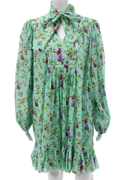 Paola Zuin Women Babydoll Dress Green Collared Long Sleeve Size 40