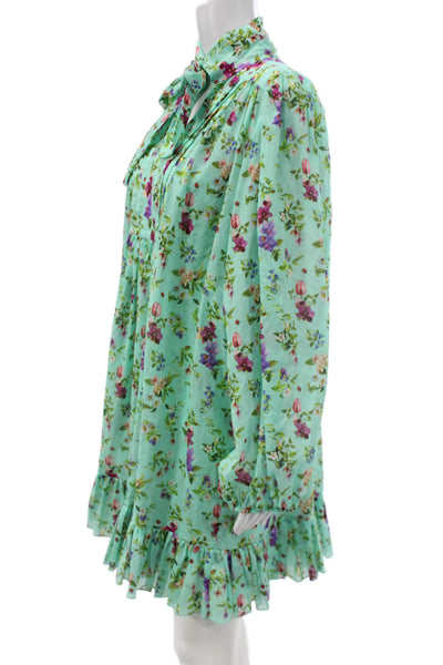 Paola Zuin Women Babydoll Dress Green Collared Long Sleeve Size 40