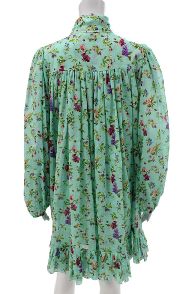 Paola Zuin Women Babydoll Dress Green Collared Long Sleeve Size 40