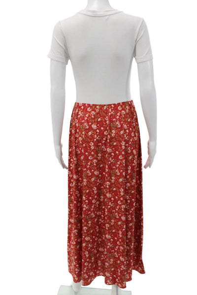 Paola Zuin Women Red Floral Maxi Skirt Polyester Size 40