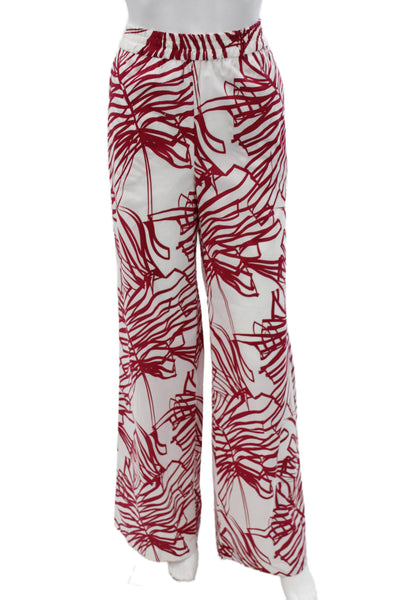 Paola Zuin Unisex Adults Dress Pants White 100% Cotton Floral Tropical Size 40