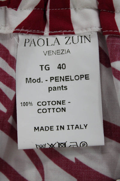 Paola Zuin Unisex Adults Dress Pants White 100% Cotton Floral Tropical Size 40