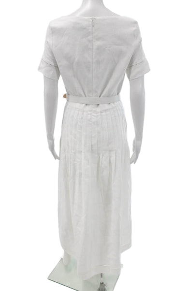 Paola Zuin Womens White Linen Shift Dress Short Sleeve Mid Calf Size 40