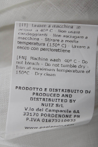Paola Zuin Womens White Linen Shift Dress Short Sleeve Mid Calf Size 40