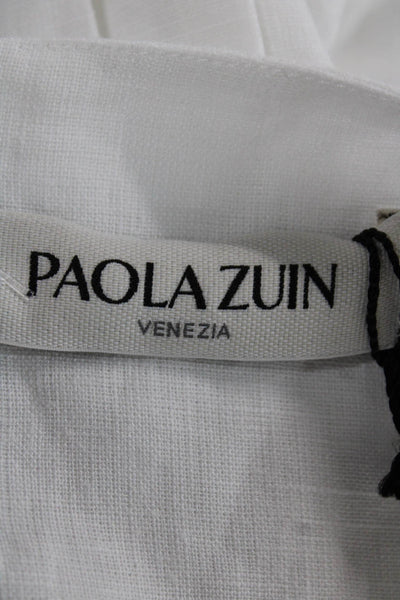 Paola Zuin Womens White Linen Shift Dress Short Sleeve Mid Calf Size 40