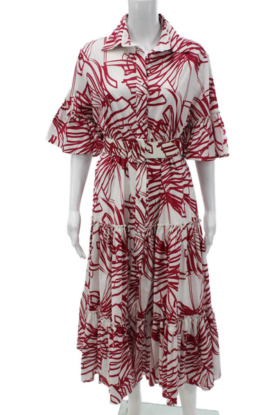 Paola Zuin Women Shirt Dress White Cotton Geometric Long Half Sleeve Size 40