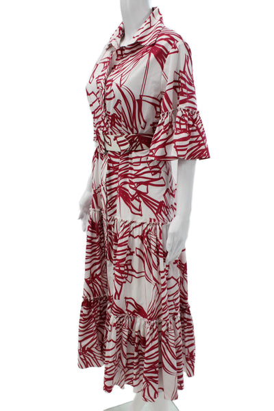 Paola Zuin Women Shirt Dress White Cotton Geometric Long Half Sleeve Size 40