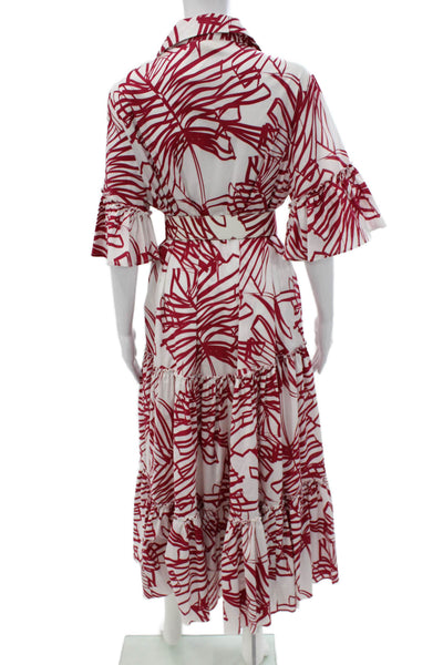 Paola Zuin Women Shirt Dress White Cotton Geometric Long Half Sleeve Size 40