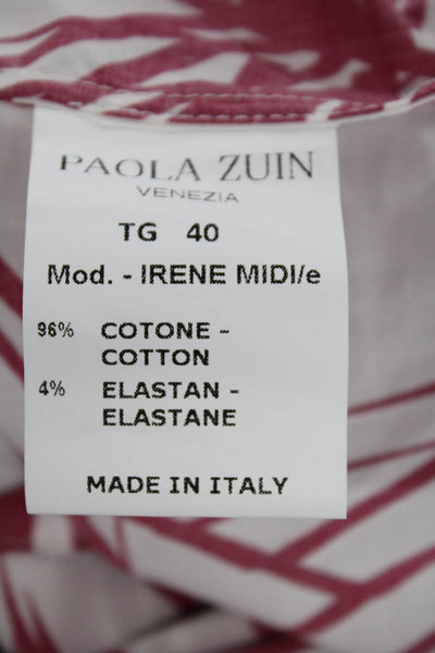 Paola Zuin Women Shirt Dress White Cotton Geometric Long Half Sleeve Size 40