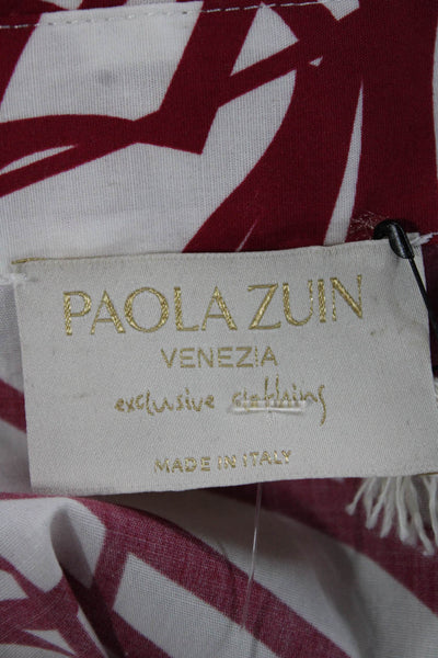 Paola Zuin Women Shirt Dress White Cotton Geometric Long Half Sleeve Size 40