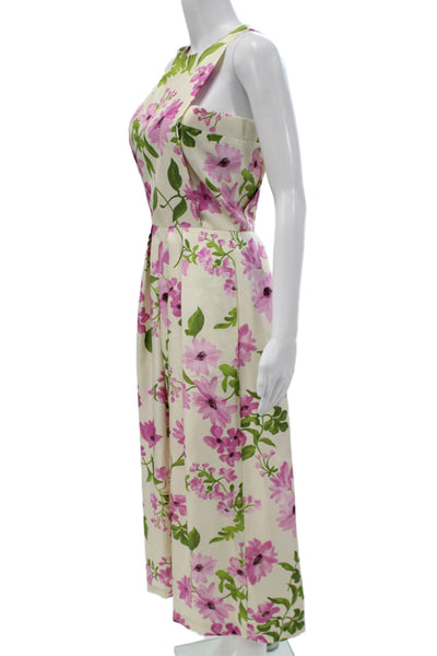Paola Zuin Women Fit & Flare Floral Silk High Neck Sleeveless Zip Dress Size 40