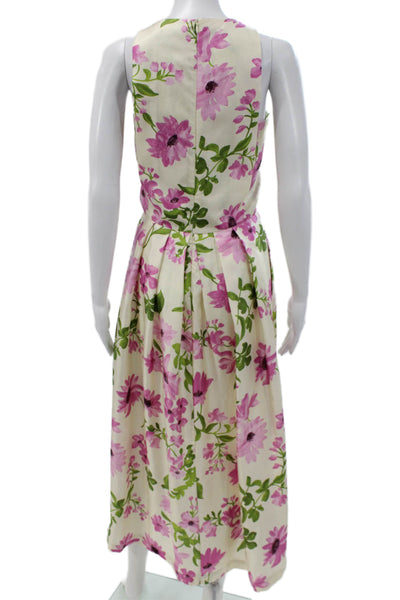 Paola Zuin Women Fit & Flare Floral Silk High Neck Sleeveless Zip Dress Size 40