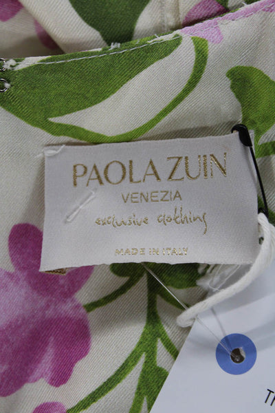 Paola Zuin Women Fit & Flare Floral Silk High Neck Sleeveless Zip Dress Size 40
