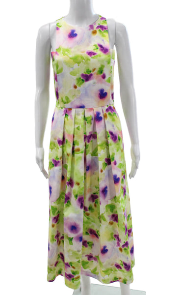 Paola Zuin Women Fit & Flare Floral Cotton Sleeveless Midi Dress Zip Size 40
