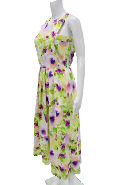 Paola Zuin Women Fit & Flare Floral Cotton Sleeveless Midi Dress Zip Size 40