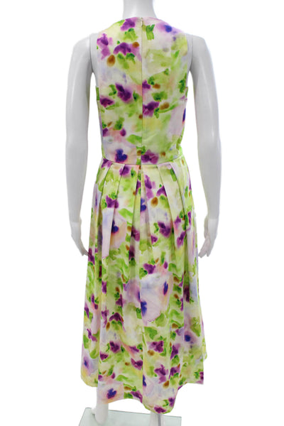Paola Zuin Women Fit & Flare Floral Cotton Sleeveless Midi Dress Zip Size 40