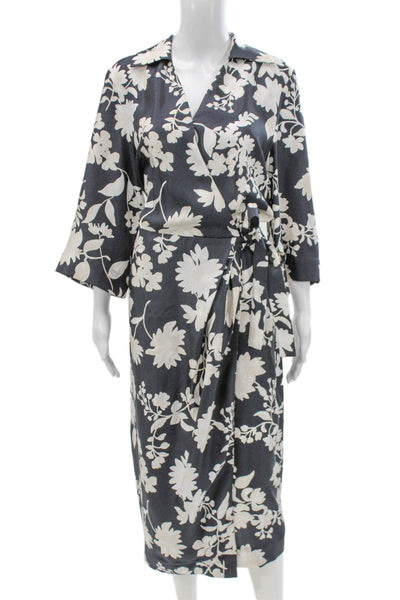 Paola Zuin Women Wrap Dress Silk Gray Collared 3/4 Sleeve Knee Size 40
