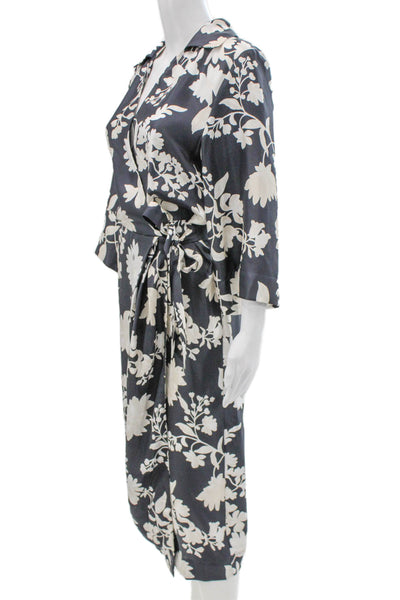 Paola Zuin Women Wrap Dress Silk Gray Collared 3/4 Sleeve Knee Size 40