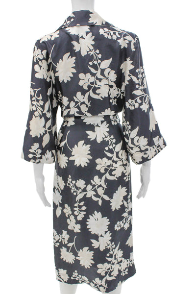 Paola Zuin Women Wrap Dress Silk Gray Collared 3/4 Sleeve Knee Size 40