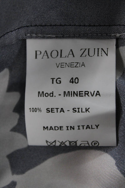 Paola Zuin Women Wrap Dress Silk Gray Collared 3/4 Sleeve Knee Size 40