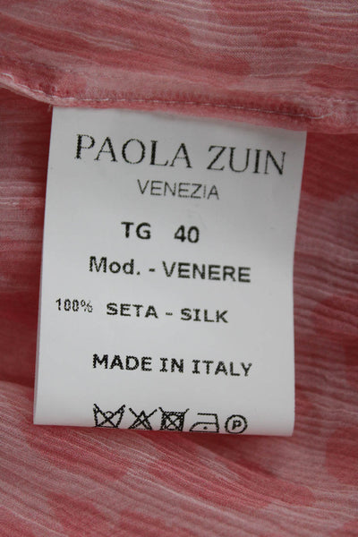Paola Zuin Women Maxi Dress Pink Silk V-Neck Long Sleeve Size 40