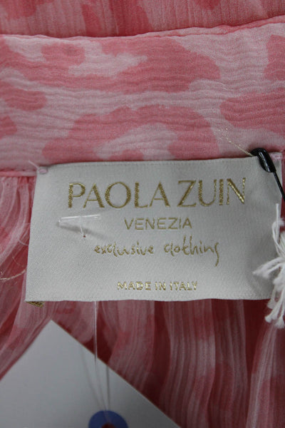 Paola Zuin Women Maxi Dress Pink Silk V-Neck Long Sleeve Size 40