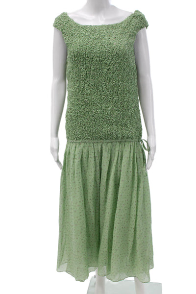 Paola Zuin Women Flapper Dress Green Silk Boat Neck Midi Sleeveless Size 40