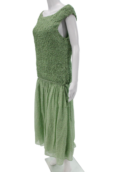 Paola Zuin Women Flapper Dress Green Silk Boat Neck Midi Sleeveless Size 40