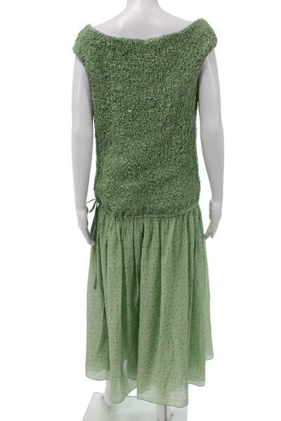 Paola Zuin Women Flapper Dress Green Silk Boat Neck Midi Sleeveless Size 40