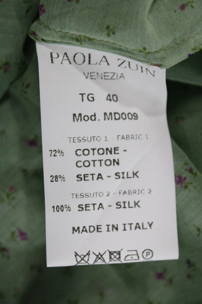 Paola Zuin Women Flapper Dress Green Silk Boat Neck Midi Sleeveless Size 40