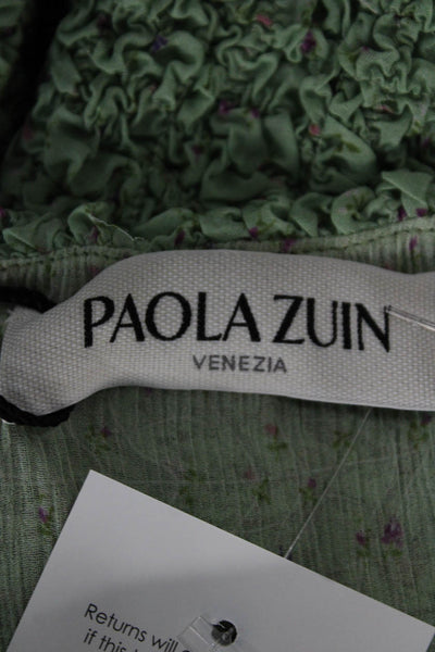 Paola Zuin Women Flapper Dress Green Silk Boat Neck Midi Sleeveless Size 40