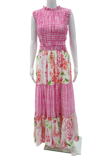 Paola Zuin Women Floral Gingham Maxi Dress Sleeveless Cotton Size 40