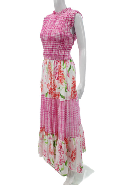 Paola Zuin Women Floral Gingham Maxi Dress Sleeveless Cotton Size 40