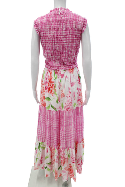 Paola Zuin Women Floral Gingham Maxi Dress Sleeveless Cotton Size 40