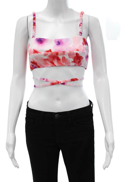Paola Zuin Womens Cropped Tank Square Neck Pink Floral Tie Sleeveless Size 40