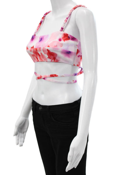 Paola Zuin Womens Cropped Tank Square Neck Pink Floral Tie Sleeveless Size 40