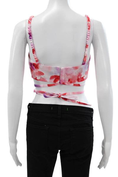 Paola Zuin Womens Cropped Tank Square Neck Pink Floral Tie Sleeveless Size 40