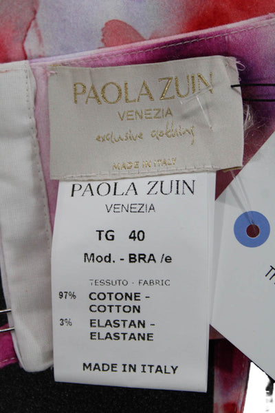 Paola Zuin Womens Cropped Tank Square Neck Pink Floral Tie Sleeveless Size 40
