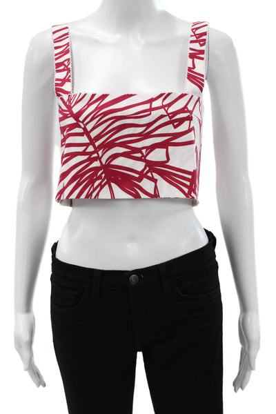 Paola Zuin Women Cropped Tank Red Floral Cotton Square Neck Sleeveless Size 40