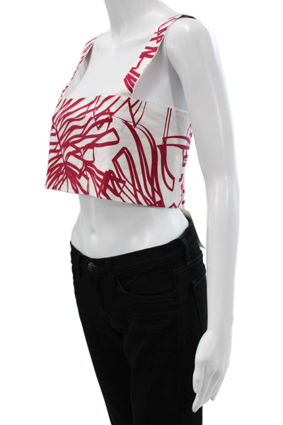 Paola Zuin Women Cropped Tank Red Floral Cotton Square Neck Sleeveless Size 40