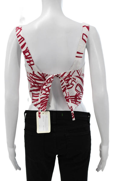 Paola Zuin Women Cropped Tank Red Floral Cotton Square Neck Sleeveless Size 40