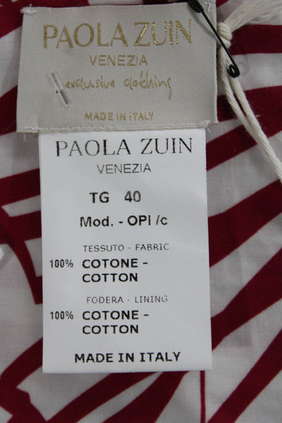 Paola Zuin Women Cropped Tank Red Floral Cotton Square Neck Sleeveless Size 40