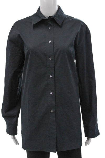 QL2 Unisex Tunic Button-Up Black Collared Long Sleeve Cotton Elastane Size 46